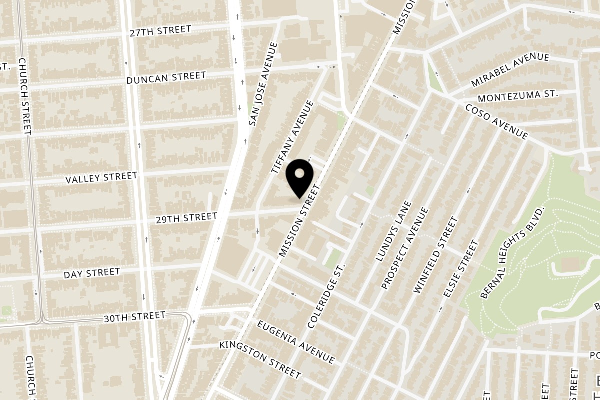 Map showing the location of Komaaj on 10 29th St in San Francisco